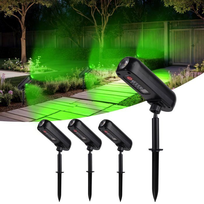 Juego de 4 focos solares verdes, luces solares para exteriores, resistentes al agua IP65, proyectores solares para exteriores con 2 modos de iluminación.
