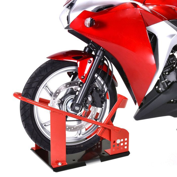 Soporte universal para motocicleta HOMCOM, soporte para rueda de motocicleta, caballete para motocicleta - Bloqueo de rueda para ruedas de 8 a 15,5 cm, orificios pretaladrados