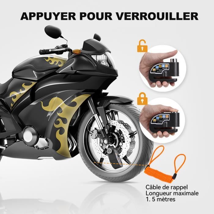 Kit di allarme antifurto per moto AGPTEK, lucchetto a disco da 110 dB + cavo da 1,5 m con serratura di sicurezza a molla + 2 chiavi e custodia, per moto/bicicletta