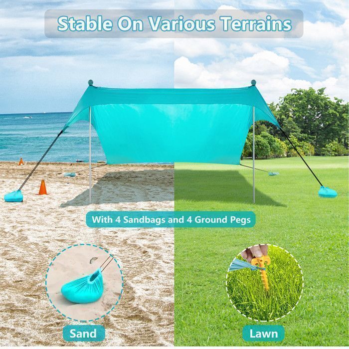 Portable beach tent 210×210 cm - Green UPF50+ UV-resistant Lycra, aluminum poles, carrying bag