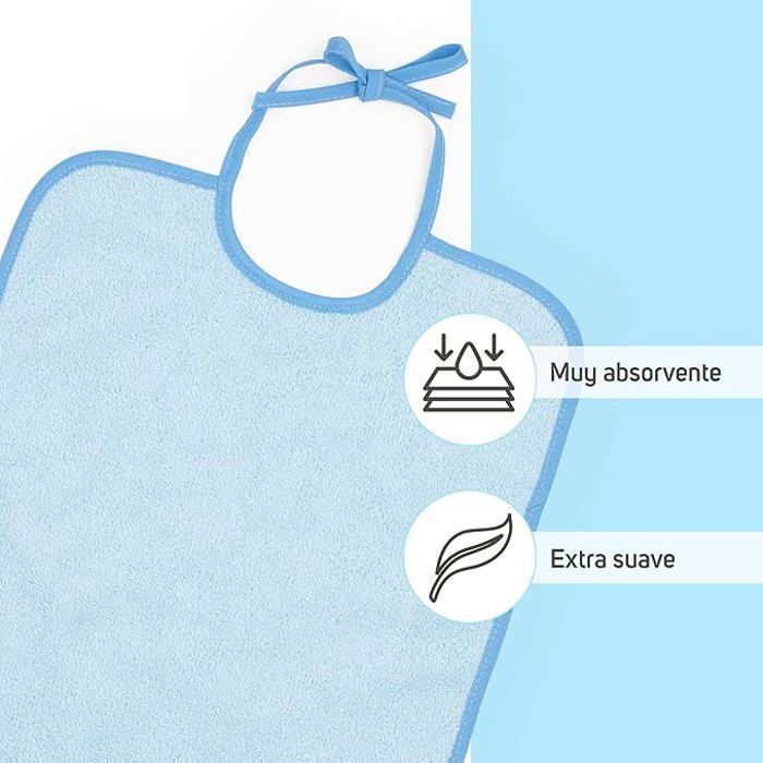 Ti TIN | Set van 3 badstof slabbetjes | Voor baby's ouder dan 1 jaar | Sluiting met lint | Effen lichtblauw | 28x32 cm