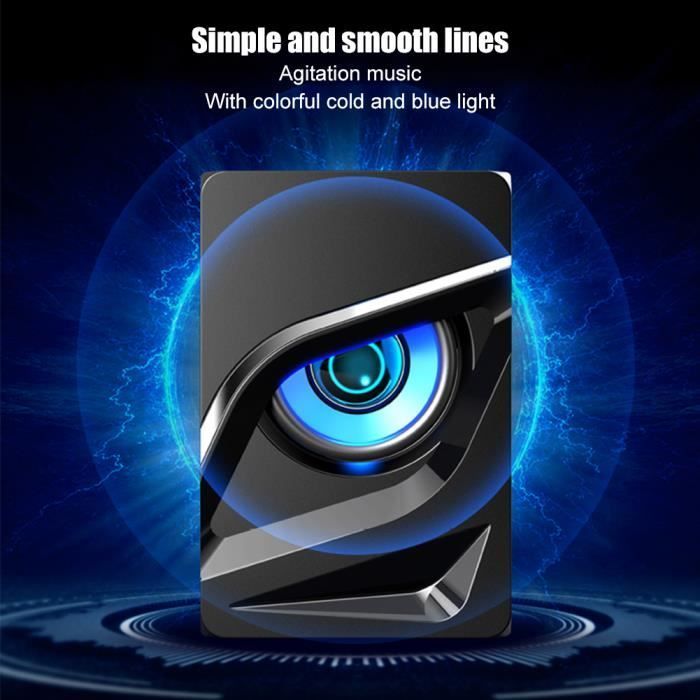 Caisson de basses, son stéréo, lecteur de musique à lumière bleue froide colorée, boîte de son USB 2.1 portable, pour PC pour
