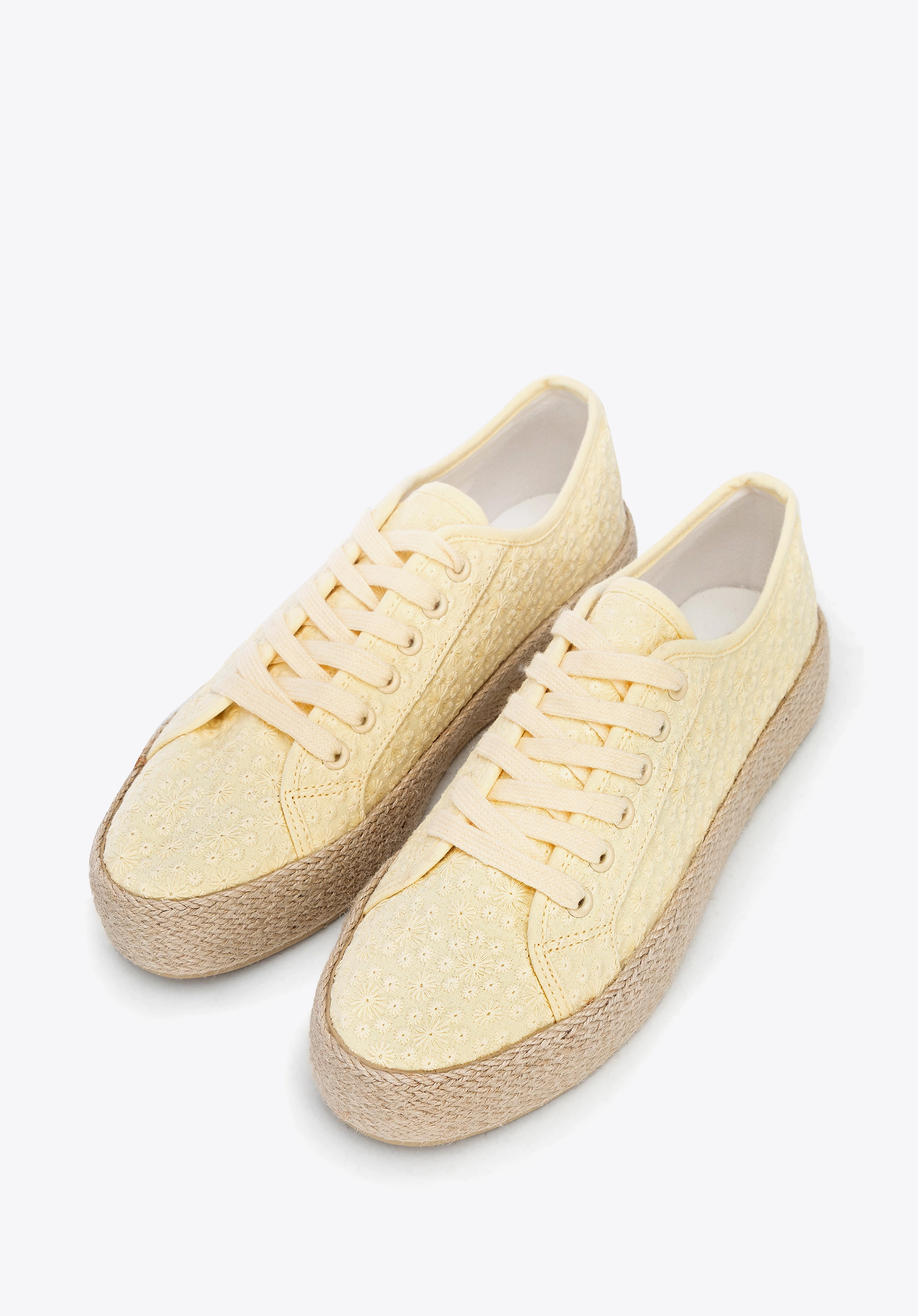 Damskie sneakersy na słomkowej podeszwie żółte