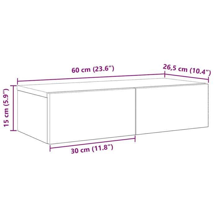 Mensola a muro e cassetti vidaXL, bianca, 60x26,5x15 cm, in legno composito, 859968