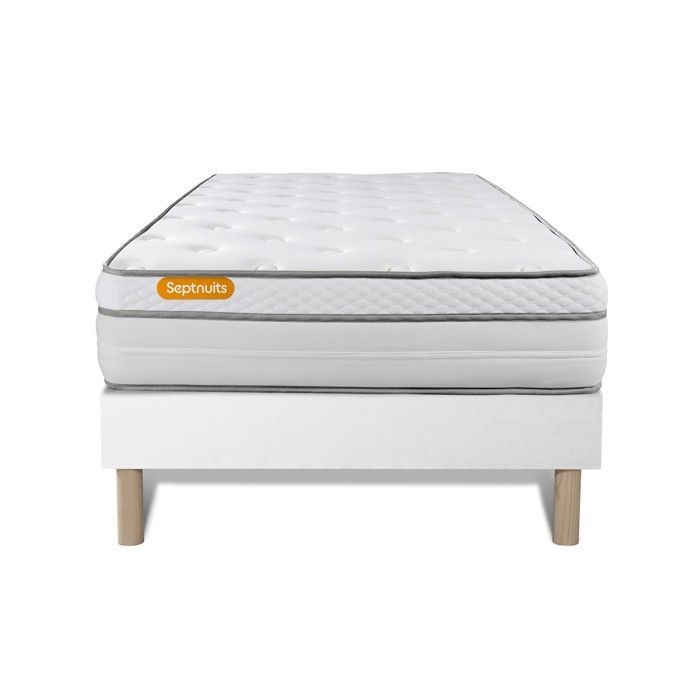 Colchón + base de cama 90x200 Memo Luxe Muelles ensacados + espuma viscoelástica 5 zonas de confort Grosor MÁXIMO