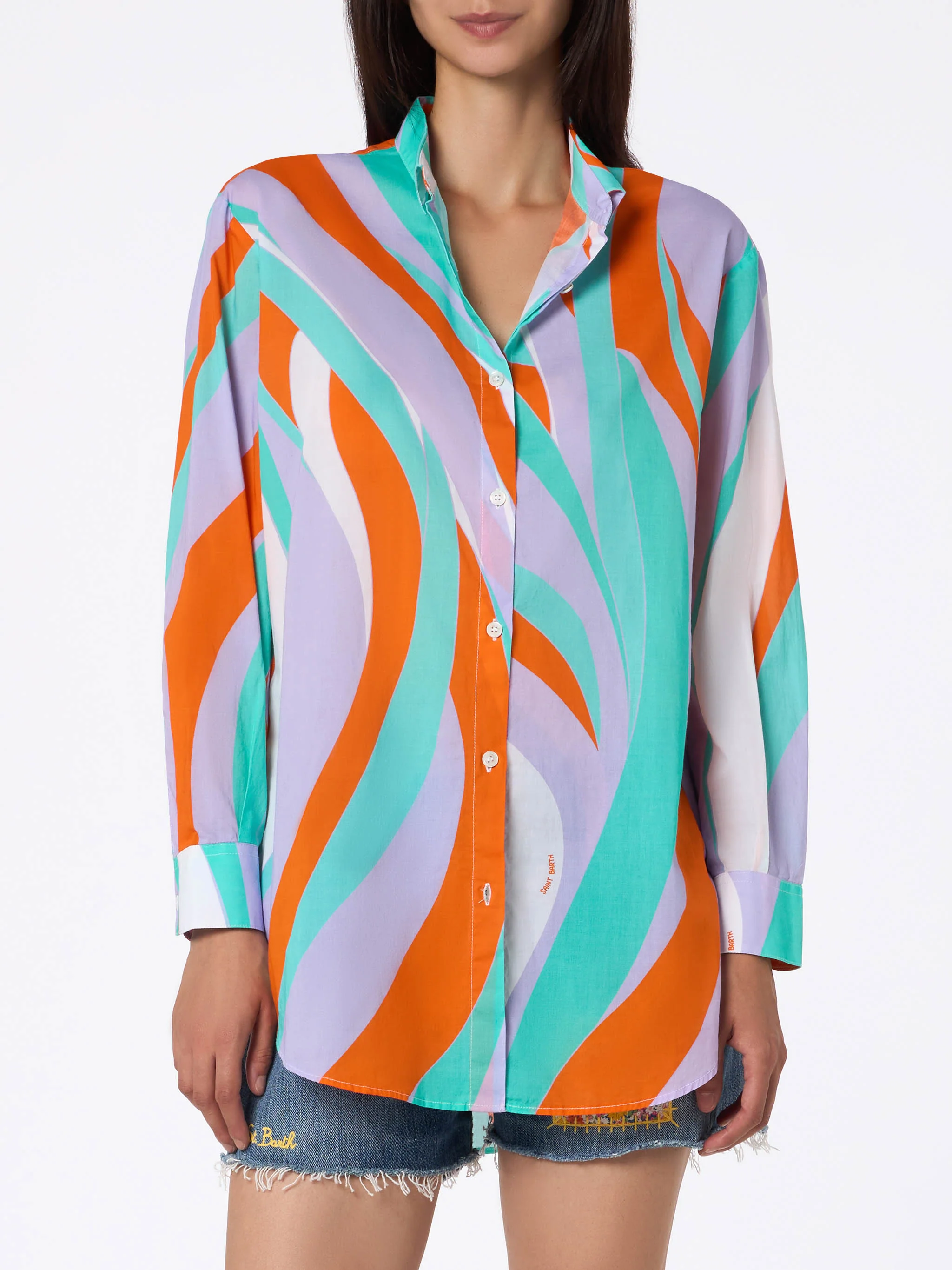 Damesblouse Brigitte van katoen met golfprint
