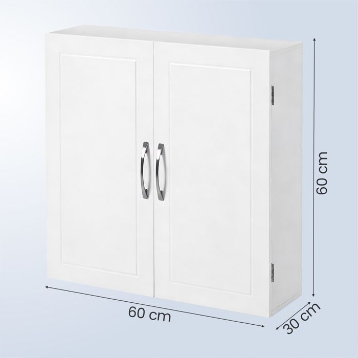 Placard de Rangement Mural, Étagères Réglables, Armoire à Pharmacie pour Salle de Bain, 60 x 60 x 18 cm, Blanc