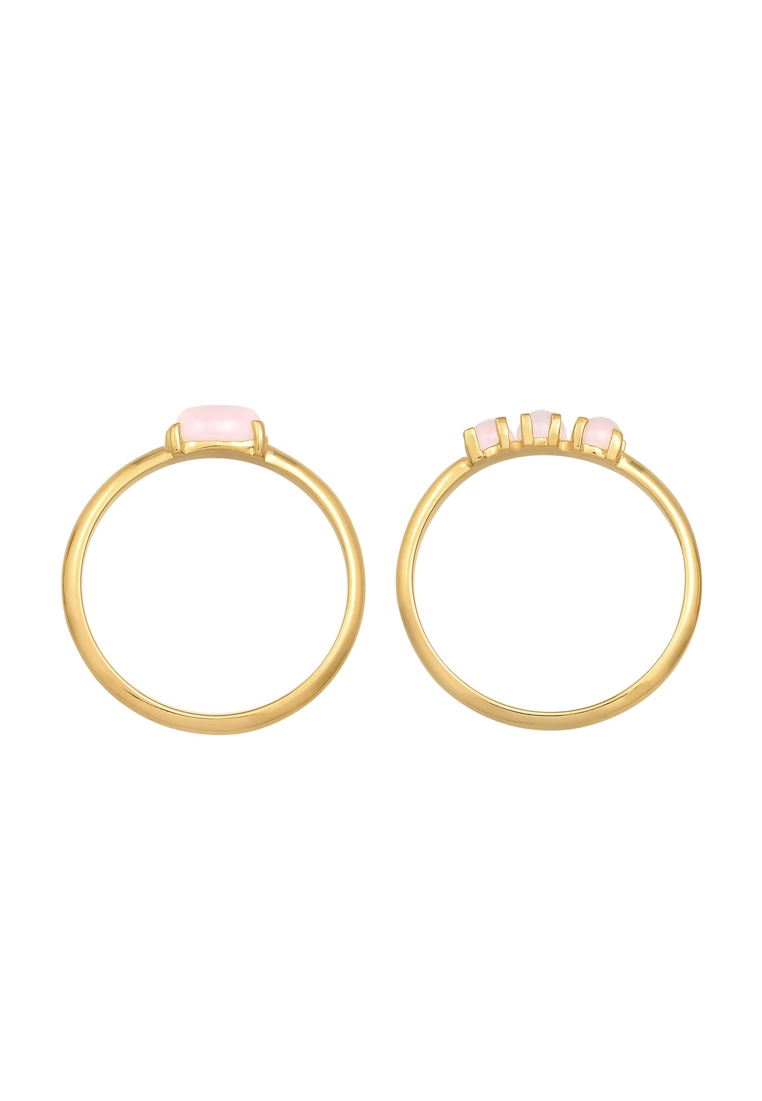 Elli Ensemble de bagues superposées pour femmes Tendance vintage avec quartz rose en argent sterling 925 plaqué or