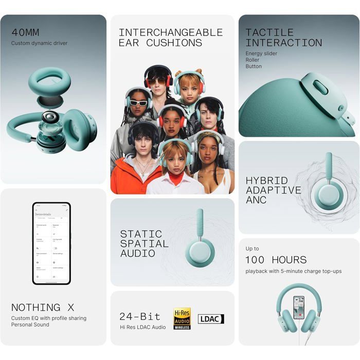 Bluetooth-koptelefoon - CMF BY NOTHING - Headphone Pro - 100 uur batterijduur - Actieve ruisonderdrukking - Lichtgroen