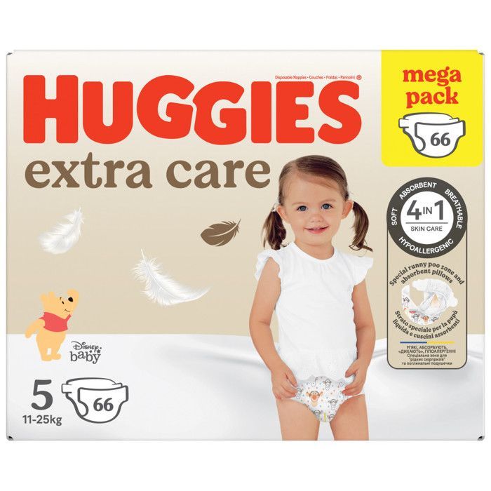 Huggies Extra Care Baby, 66 bleier, med Disney-motiv, størrelse 5 (12–17 kg)