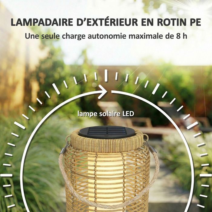 Set of 2 Solar Outdoor Floor Lamps - Garden Lamps - Outsunny - Automatic On/Off - Woven Resin - 18x18x37cm - Sand