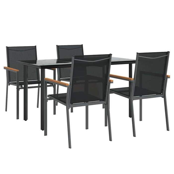Ensemble à manger de jardin - BURKE - 5 pièces - Textilène et acier - Table 140x70x74 cm - Chaises 55x61,5x90 cm - Noir