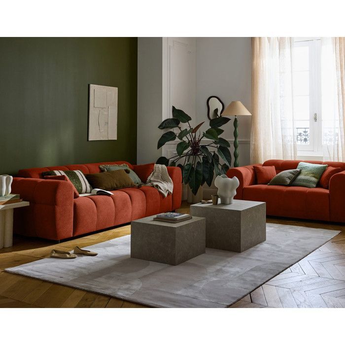 Ray - canapé droit 3 places en tissu texturé - Rouge