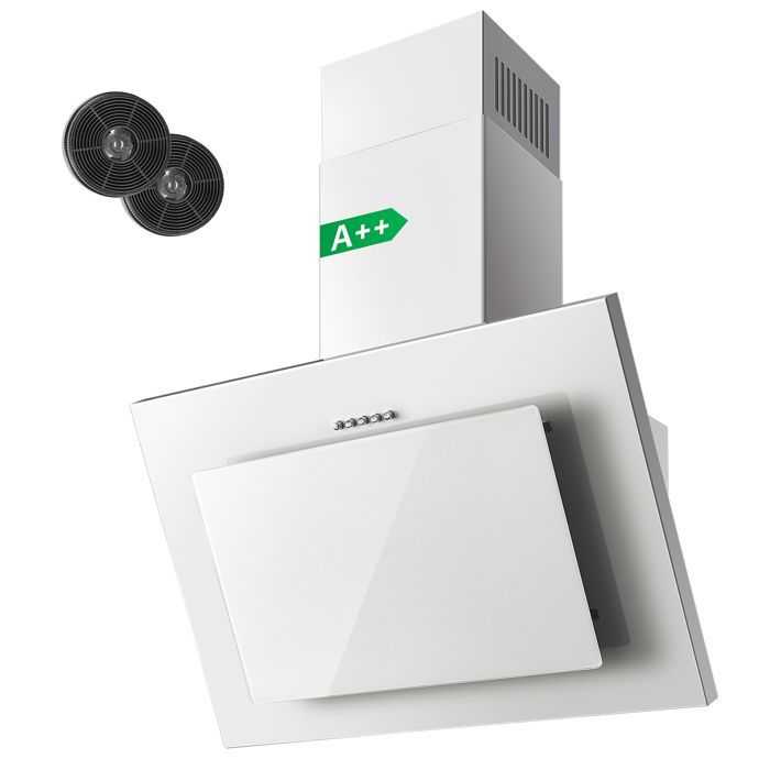 Hotte Aspirantes 60cm,Hotte Cuisine inclinée,350m³/h, Evacuation ou Recyclage, Filtres Charbon Inclus,A++