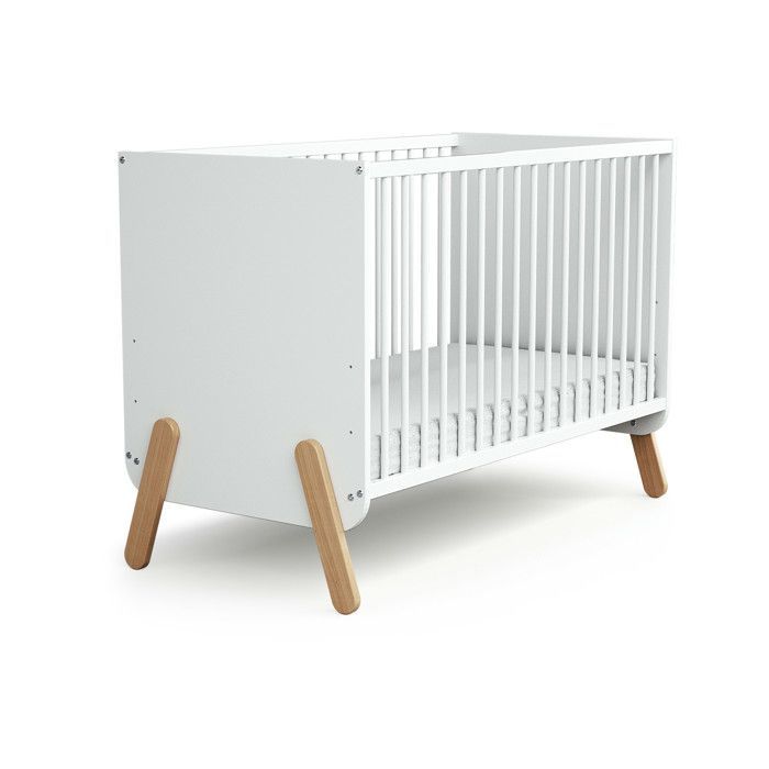 AT4 - Chambre bébé lit, meuble à langer et armoire Blanc et Hêtre Verni  Blanc et Hêtre Verni - Taille unique