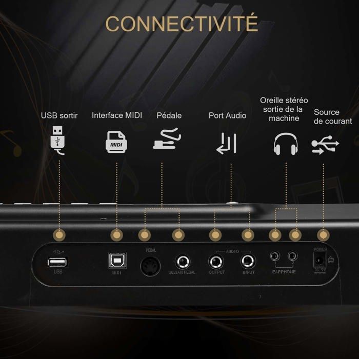 Piano - LALAHO - Piano digital de 88 teclas con auriculares, soporte, MIDI y funciones Bluetooth.