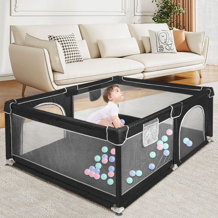 Parque infantil de 120x160cm -MIPAN- Con bolsa de almacenamiento - Desmontable y lavable - Antichoque - Apto para niños de 0 a 6 años - Negro