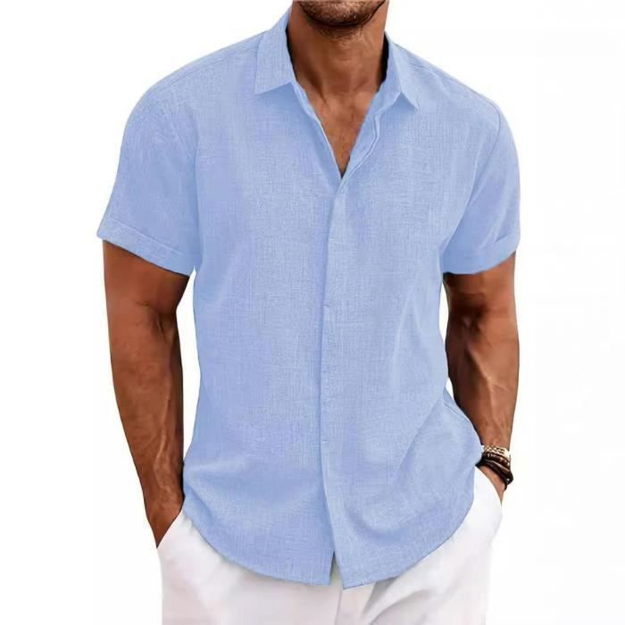 Men's Linen Shirt, Short Sleeve, Breathable, Casual, Regular Fit, Solid Color - EU Size - White