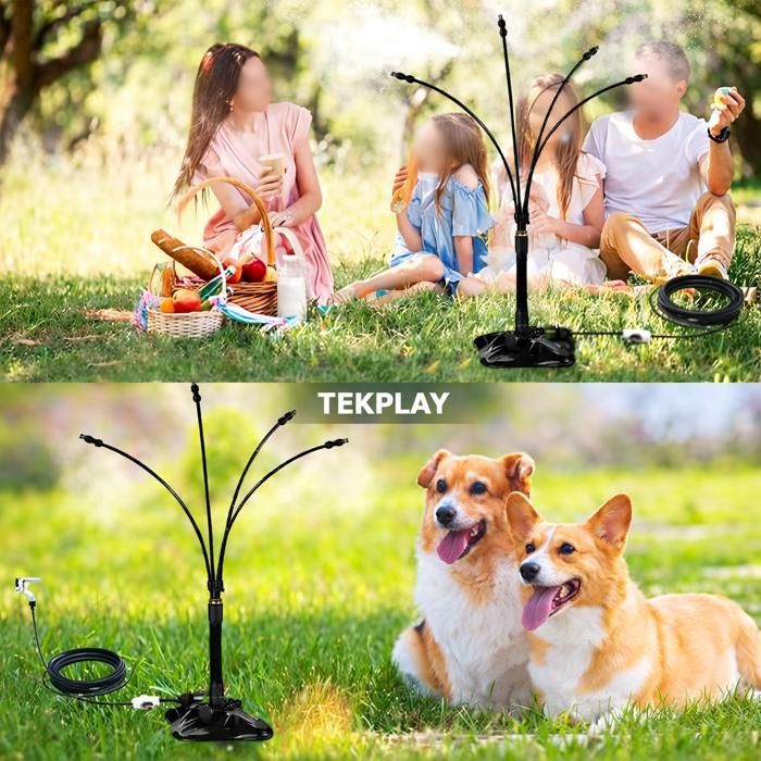 Sistema de nebulización exterior de 110 cm con soporte y 4 cabezales – TEKPLAY – Aspersor para jardín y patio