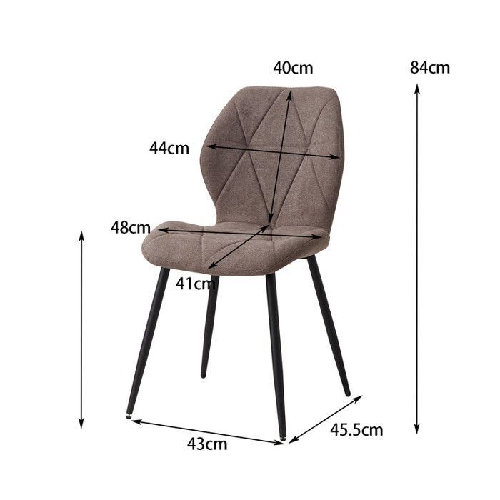 Silla vintage de lino con forma de diamante, juego de 4 sillas marrones - Patas de metal - Ergonómica