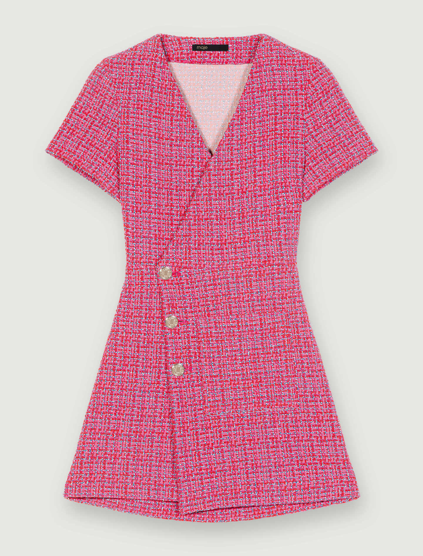 Korte tweedjurk - fuchsia