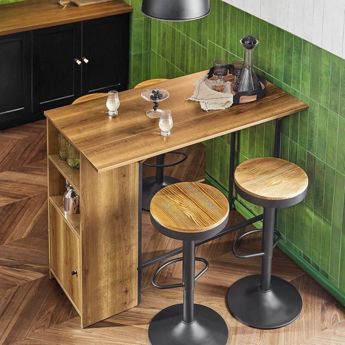 SoBuy Table Haute Cuisine avec Plateau Extensible Table Bar avec Étagères et Armoire Rangement Moderne Petits Espaces 120×45/63×95cm