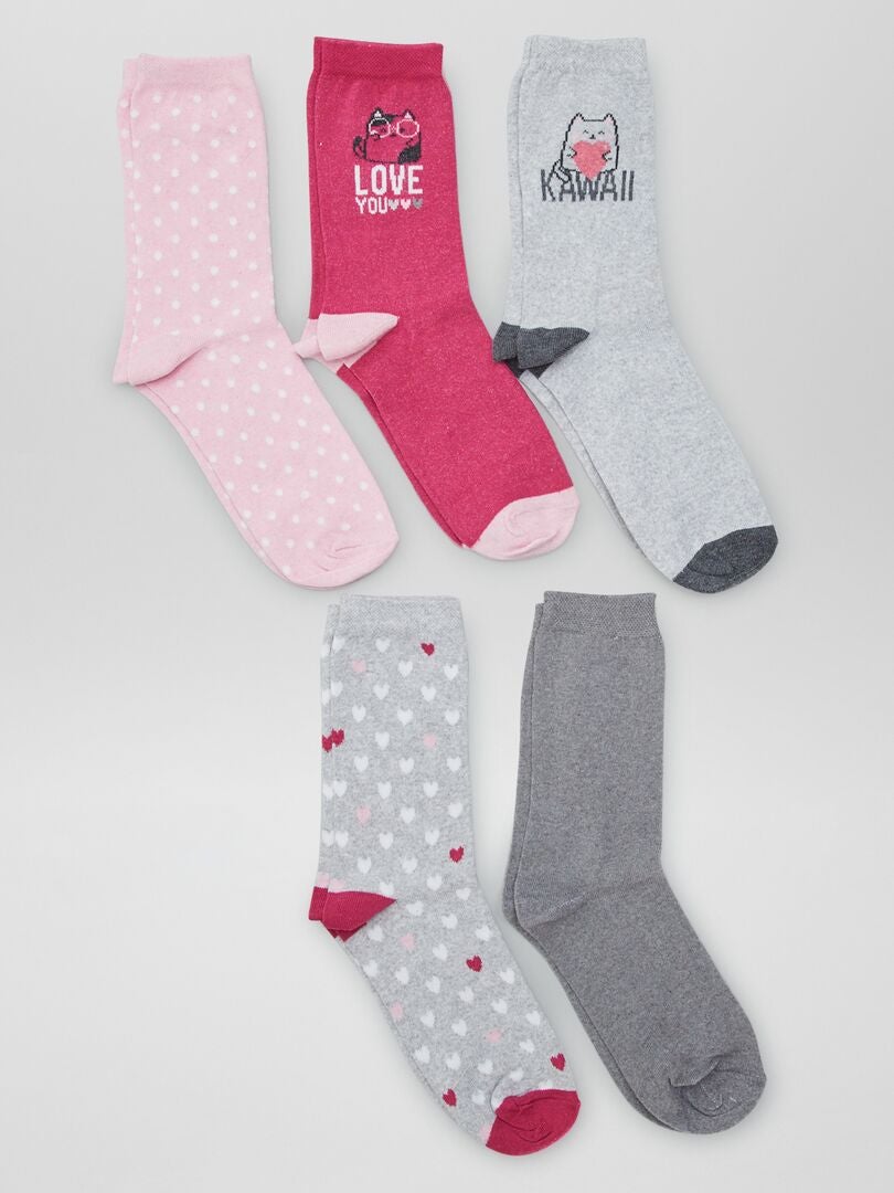 Juego de 5 pares de calcetines estampados - GRIS