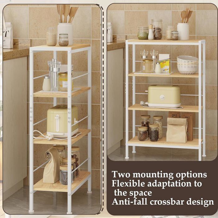 Estantería de almacenamiento WOLTU, estrecha, de 4 niveles, para cocina y salón, MDF, estructura metálica, roble claro + blanco, 50x20x78cm