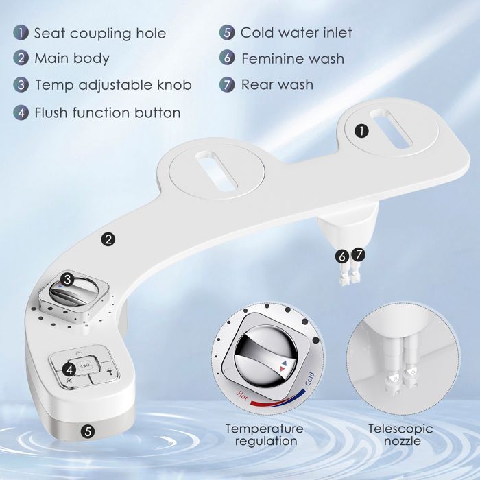 Bidé para inodoro - TTLIFE - Kit de rociadores - Boquillas autolimpiables - Control de temperatura - Fácil instalación