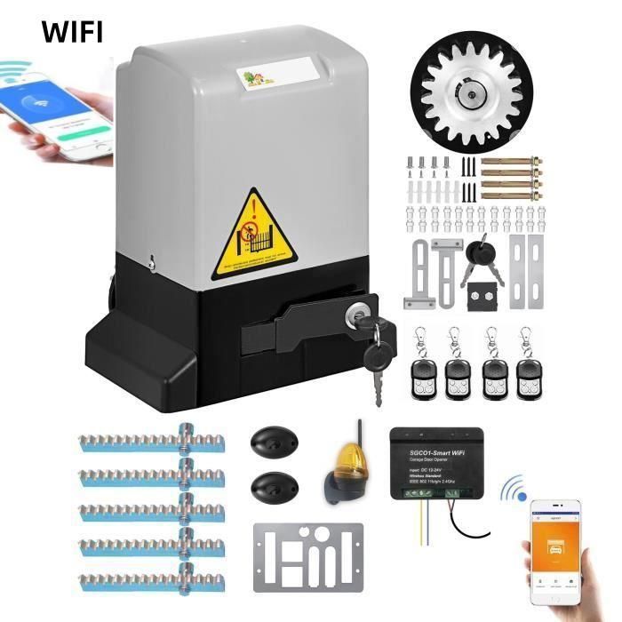 Kit Motorisation Portail Coulissant -Kit d'ouverture automatique de portail coulissant avec 4 télécommande- 600 kg - WIFI Feu à LED