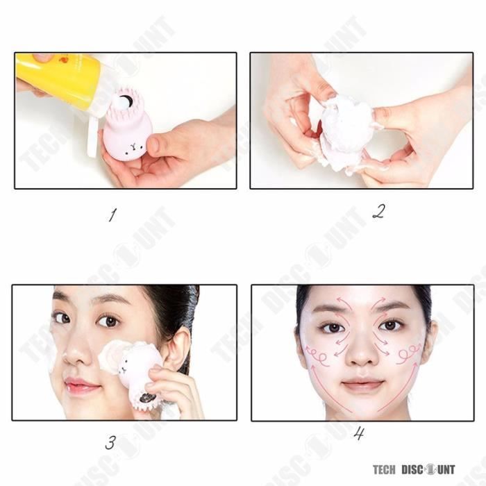 Cepillo limpiador facial - TECH DISCOUNT - Eléctrico y manual - Rosa - Masaje - Piel sensible