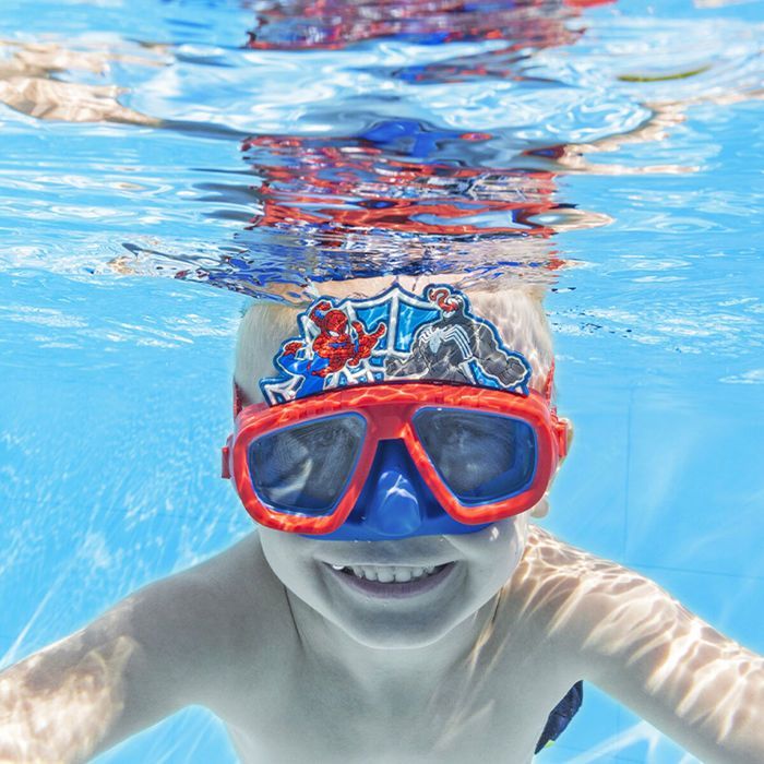Máscara infantil Bestway con correa de silicona de Spiderman para mayores de 3 años, ideal para la playa y la piscina (98023)