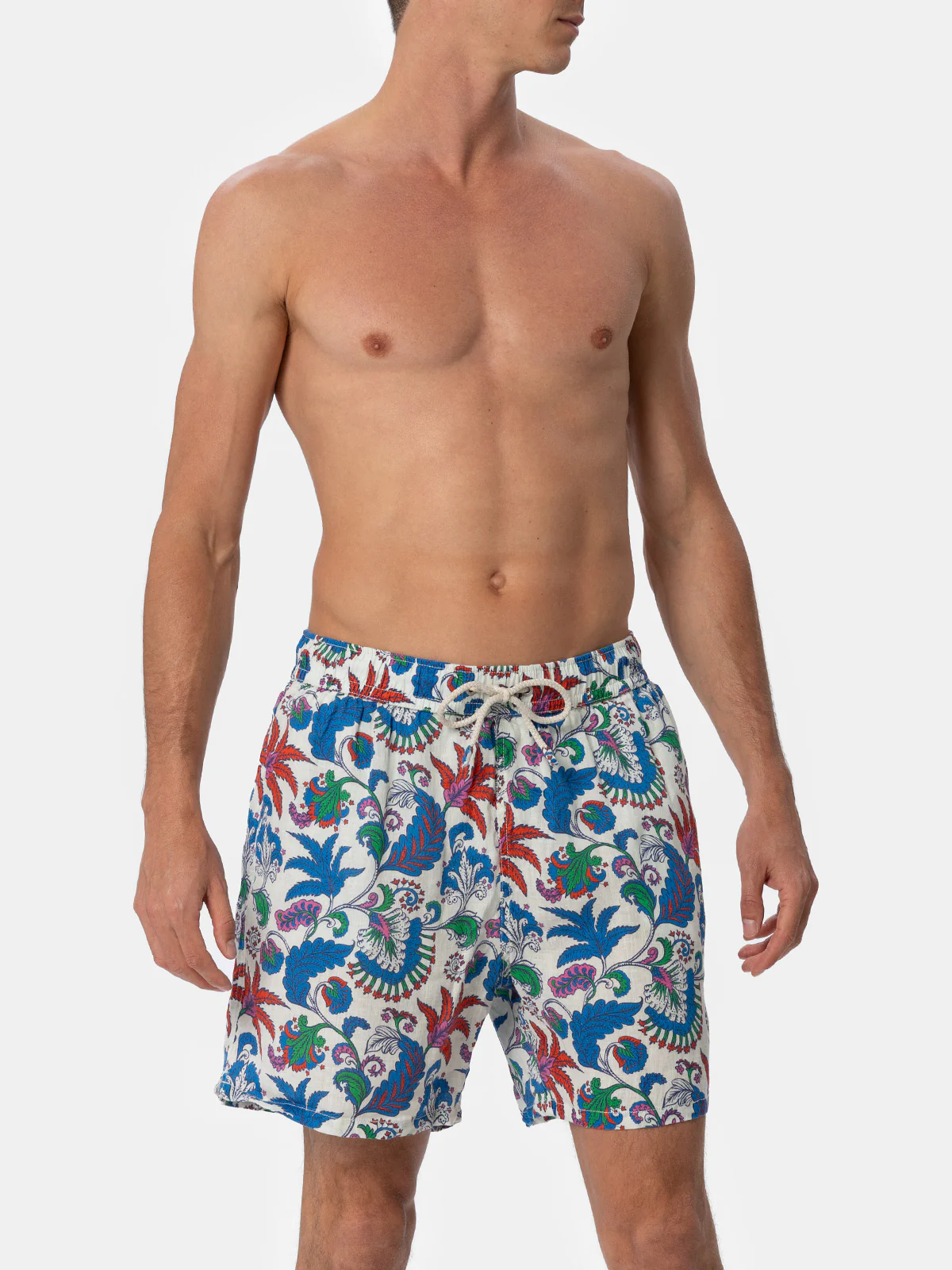 Gustavia heren zwembroek van linnen, middellang model, met F-print.