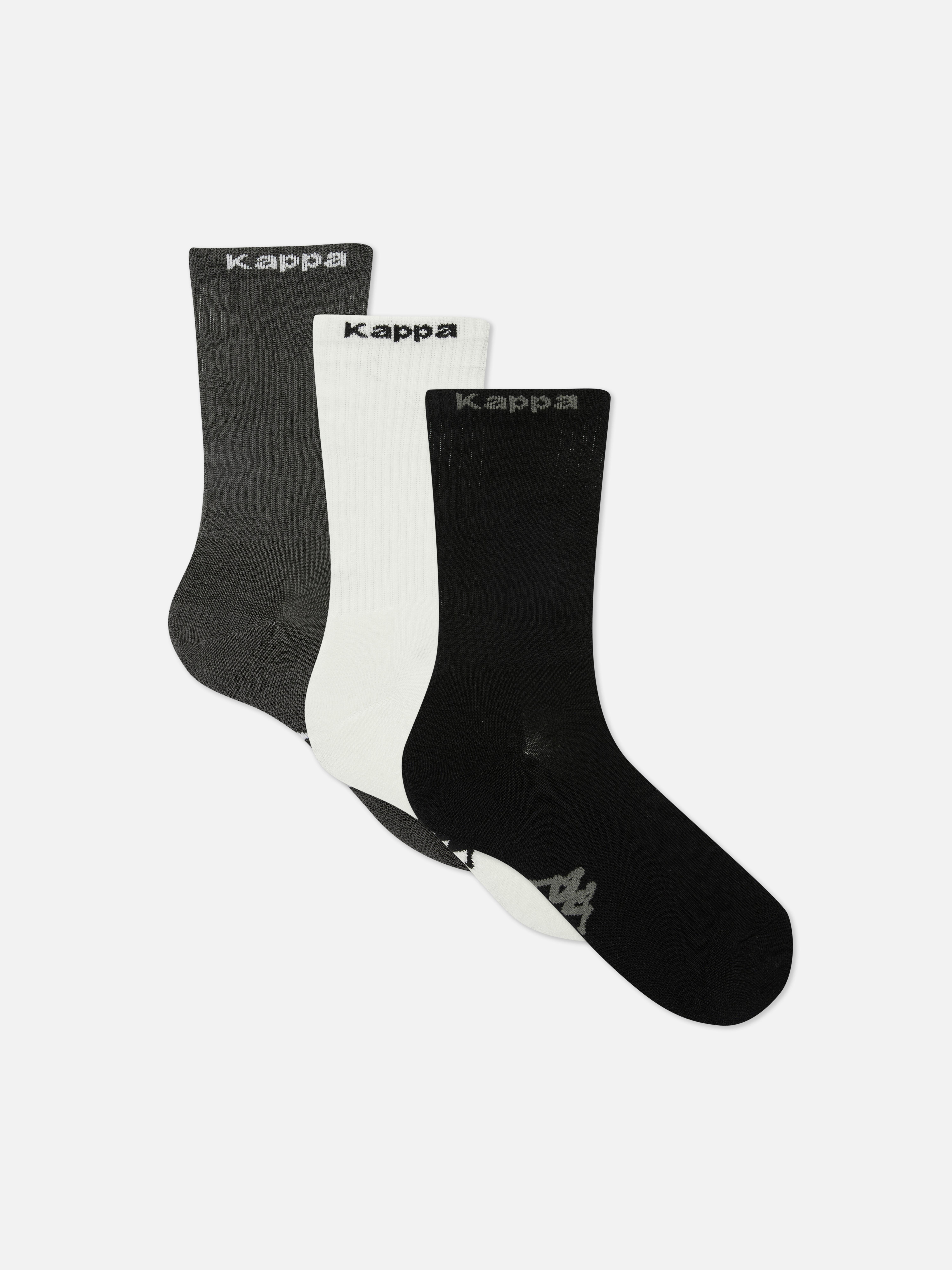 Șosete cu nervuri până la jumătatea gambei Kappa x Primark, 3 perechi Trei perechi de șosete Kappa cu manșete cu nervuri și emblemă cu logo