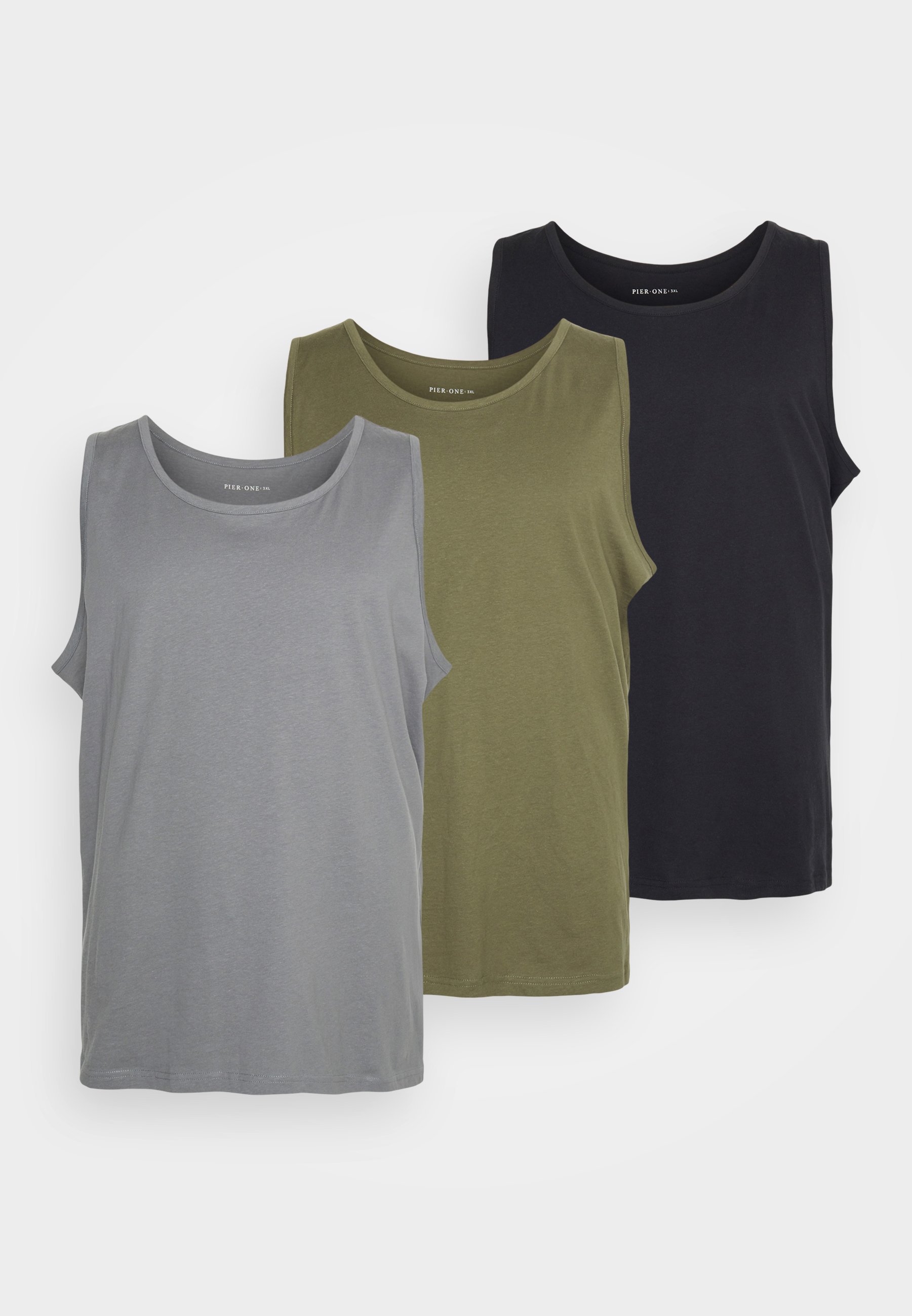 Pier One 3-pack - Top - zwart/grijs/khaki