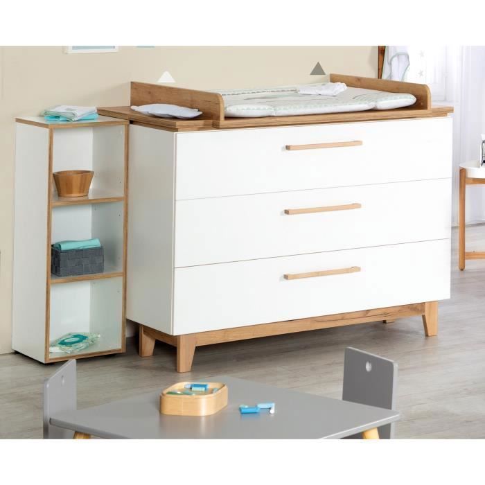 ROBA Finn Wickeltisch mit 3 Schubladen – Soft-Close – Weiß/Goldene Eiche