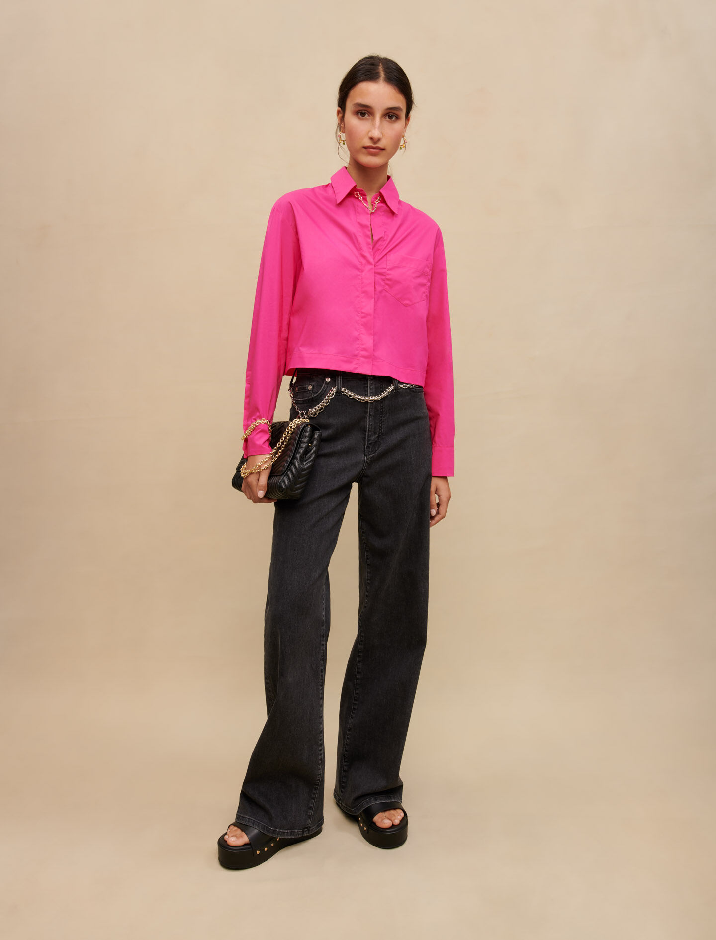Katoenen crop top - Fuchsia