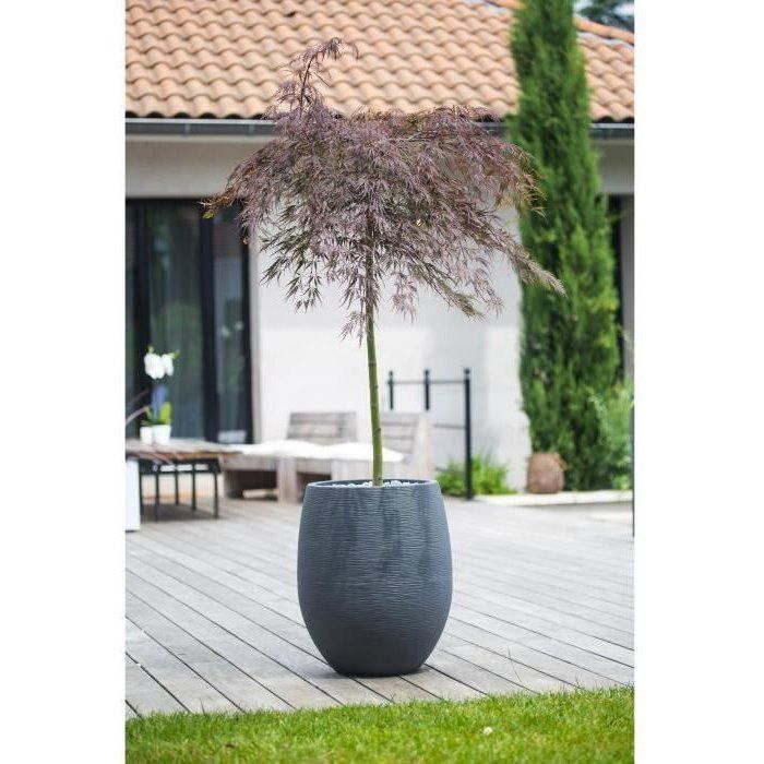 Maceta redonda con forma de huevo Ø 50cm - EDA - Grafito - 53 L - Ø 50 x H. 53 cm - Gris antracita