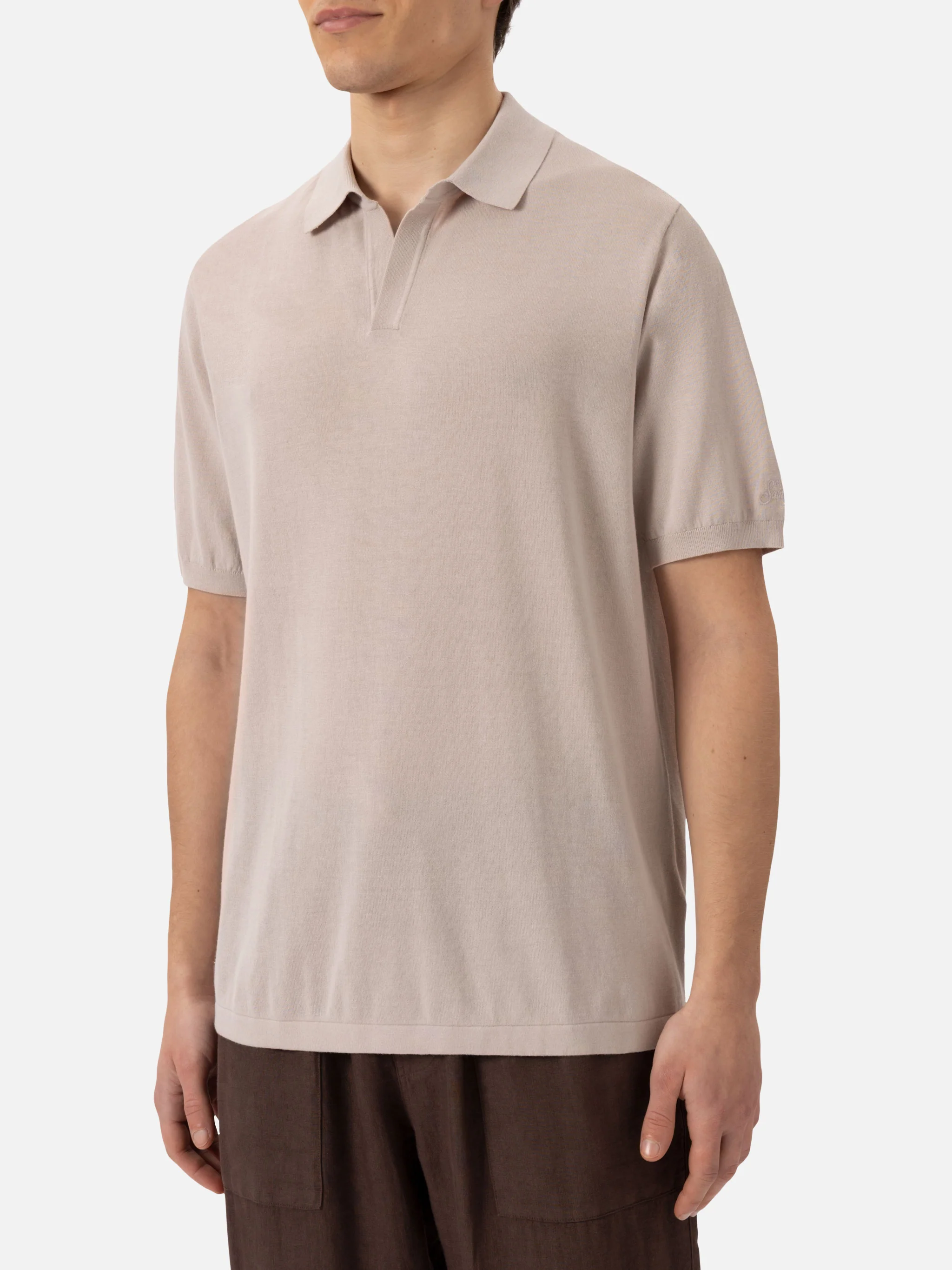 Sloan poloshirt in steengrijs gebreid zonder knopen
