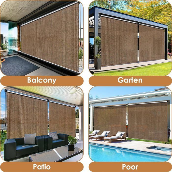 2 PCS Vertical Awning, Vertical Blind, HDPE Shade Sail for Terrace Pergola, Balcony Awning - (240x240 cm, Brown)