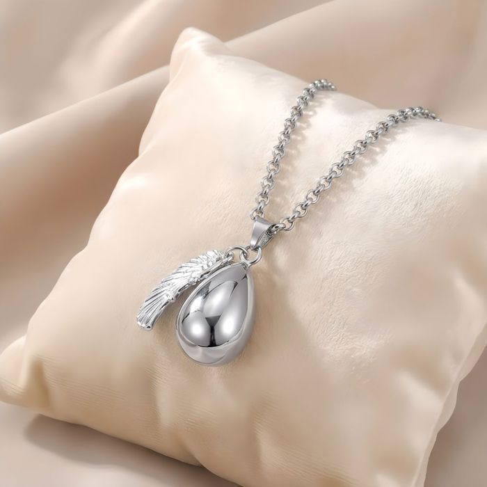 Collier - Femme - Pendentif - Bola de Grossesse - Goutte - Aile d'Ange - Acier - Inoxydable - Argenté - 80 cm
