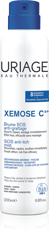 Uriage Xemose C8+ SOS Spray Anti-Coceira. O spray SOS alivia instantaneamente a sensação de coceira.