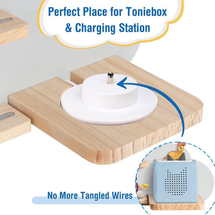 Estante magnético para Tonie Box y Tonies, con capacidad para 20-25 Tonies, estante de pared con forma de caja de música, color gris nube y estrella.