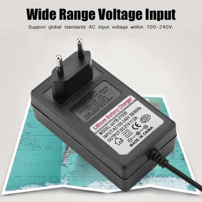 Enchufe cargador de batería de iones de litio de carga segura, 100-240 V CA, 21 V CC, 2 A -BOH