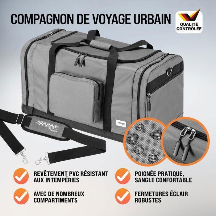MONZANA® Reistas, Grijze Sporttas, 90L, Fitness, Voetbal, Vervoer, Afneembare en Verstelbare Schouderriem, Weekendtas