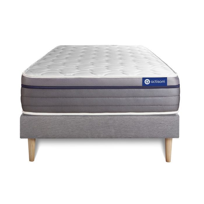 Conjunto de colchón y base de cama de 90x200 cm - Base de cama gris (requiere montaje) - ActiMemo Zen