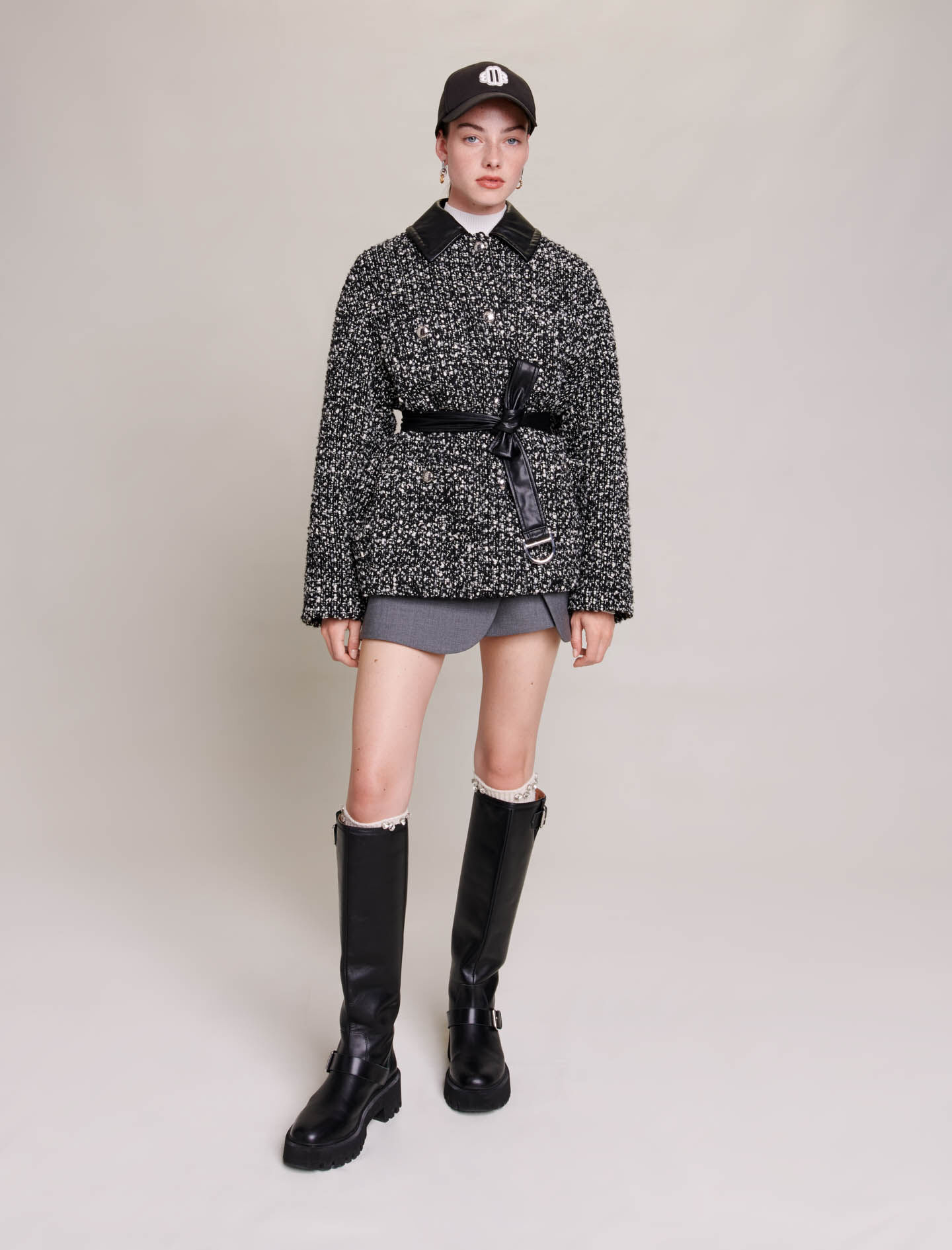Palton scurt din tweed - Noir/blanc