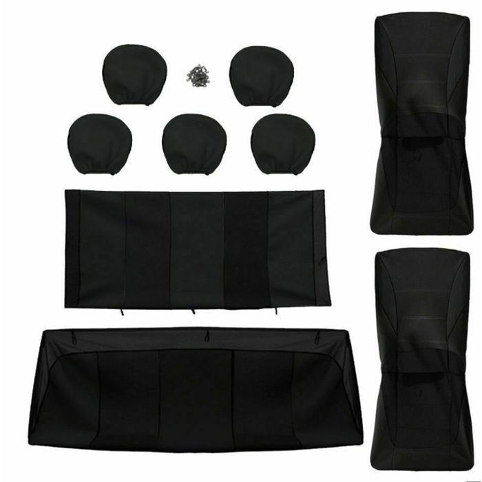 Fundas universales para asientos de coche - EM - Juego completo - 9 piezas, negras, lavables, transpirables y antideslizantes