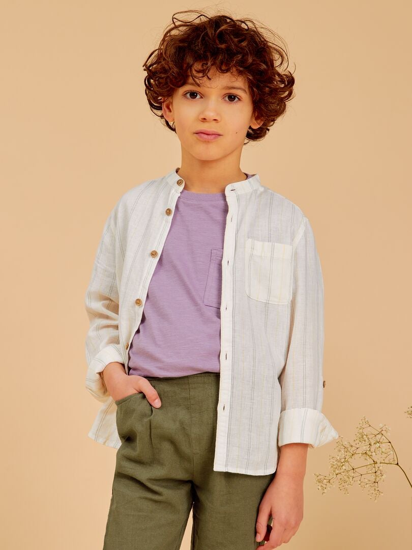 Camisa de linho com gola mandarim - BRANCA
