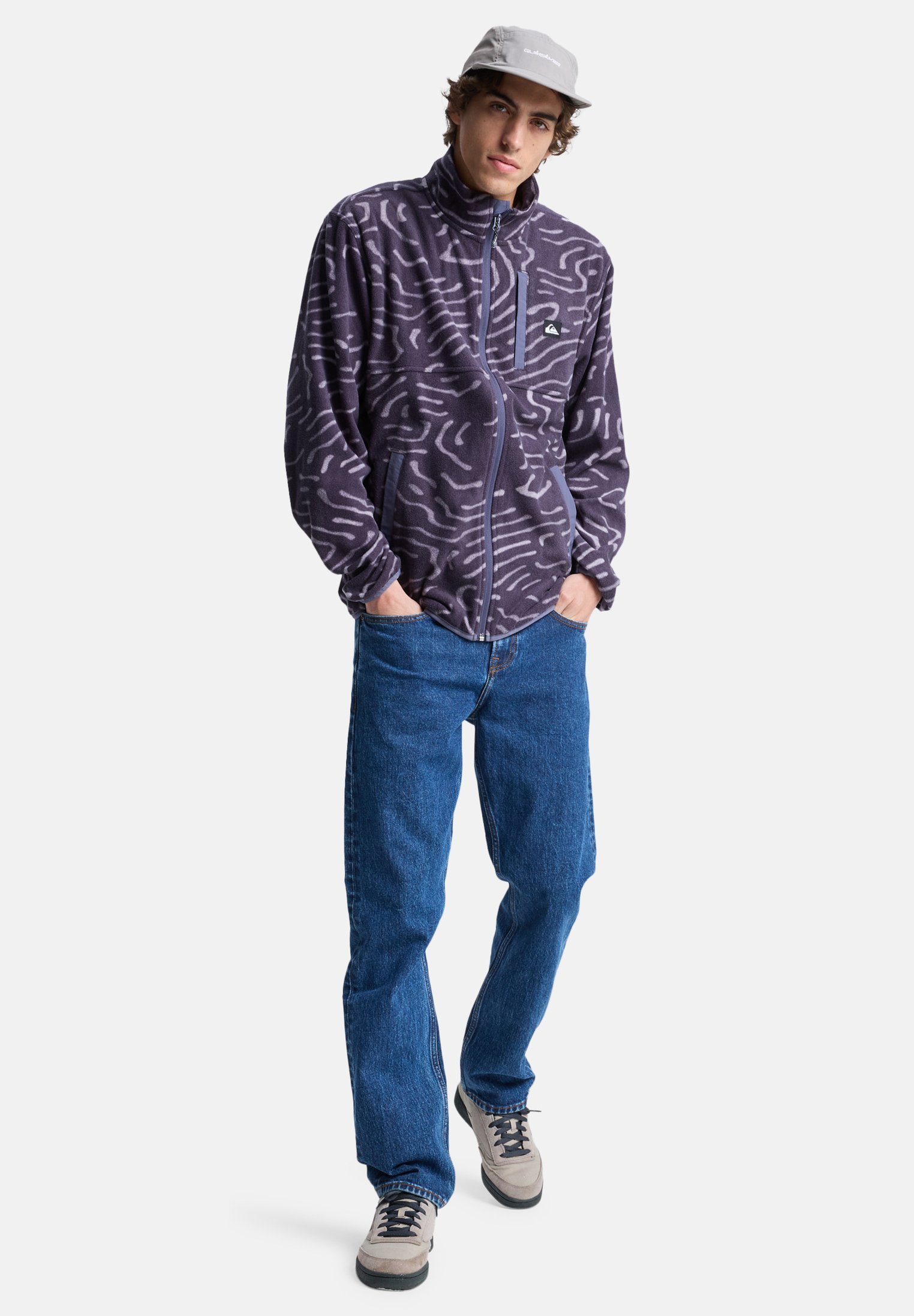 Quiksilver NO DESTINATION - Giacca in pile - stampa lineare grigio pietra